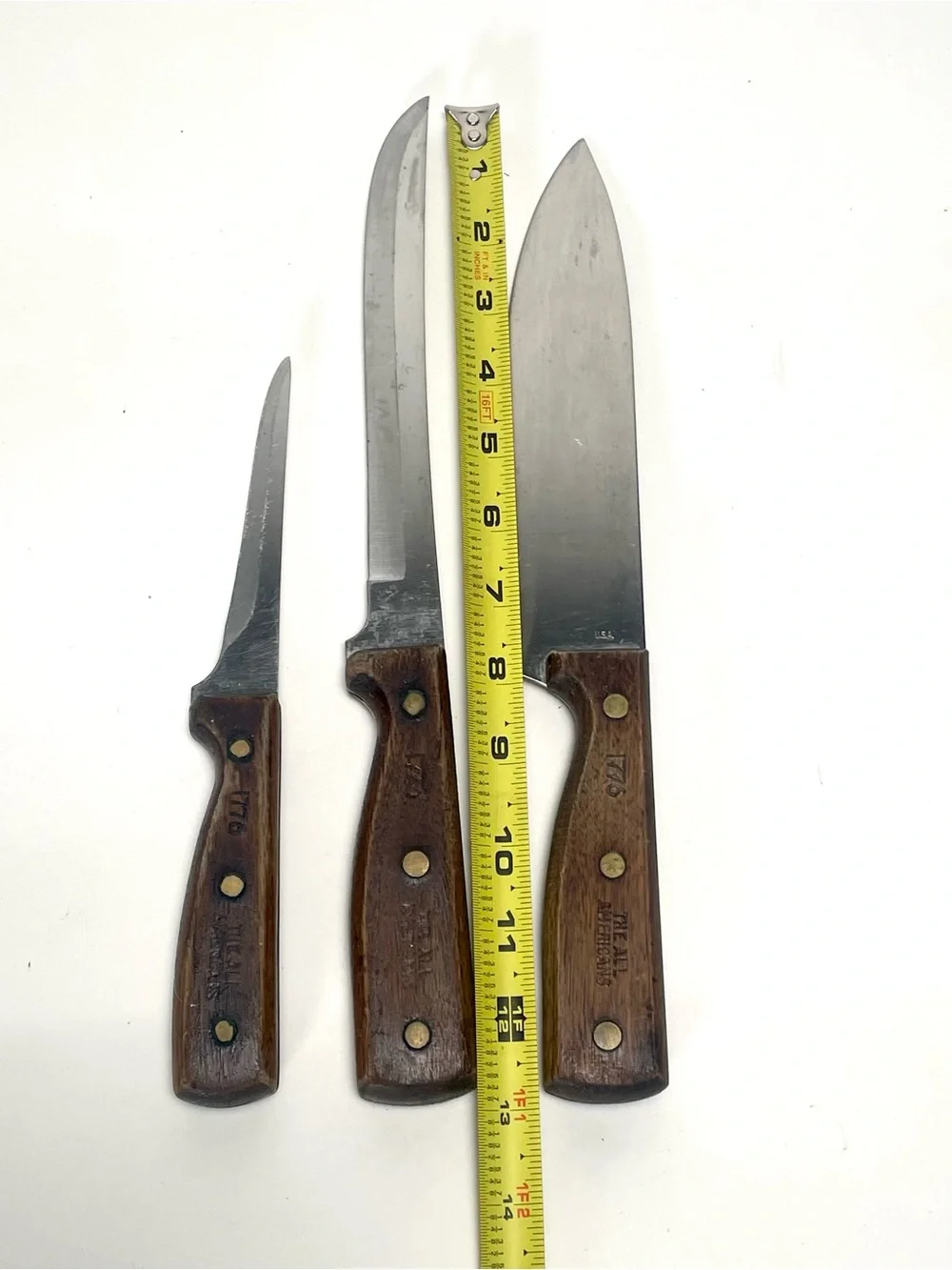 Vintage 1776 The All Americans Knife Set 3 Pc USA Chef Slicing Paring Walnut